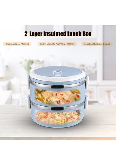 Aubyhe 1.4l Çift Katlı El Taşınabilir Isı Saklayıcı Bento Kutusu - Pembe, Gıda Grubu Çelik İç Kabuklu Pembe