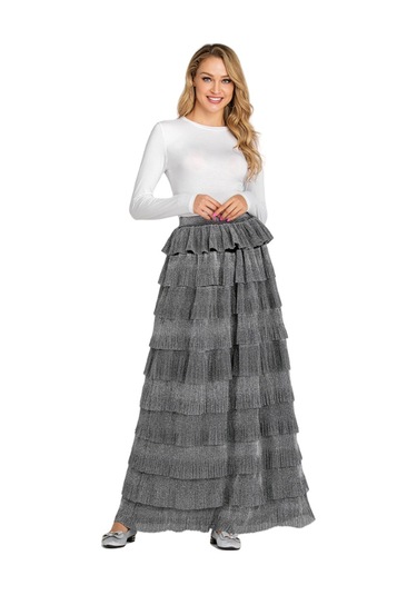 Kadınlar İçin Şık Parlak Pasta Eteği Gri