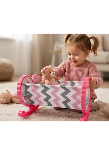 Sallanabilir Prenses Kalp Figürlü Oyuncak Bebek Beşiği Evcilik Oyun Seti