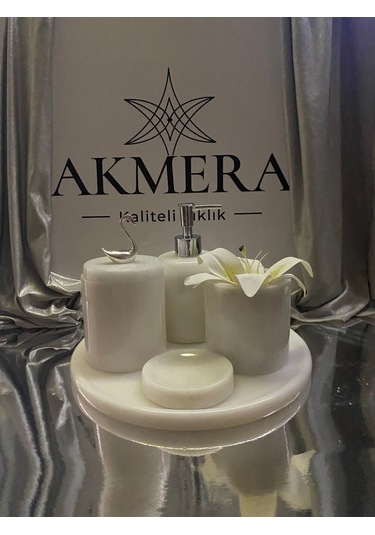 Akmera Afyon Beyazı Mermer 5 Parça Lüks Banyo Aksesuarı Beyaz