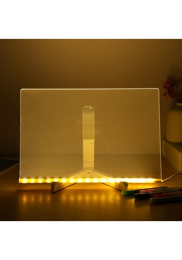 Hombey 30x20cm Led Işıklı Akrilik Çocuk Tahta - Silinebilir Kalemli, Masaüstü Dıy Boyama Tablosu + Ayağa + Temizlik Bezi Çok Renkli
