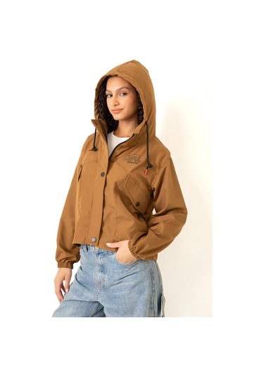 Riverstorm Kadın Taba Su Geçirmez Ve Rüzgara Dayanıklı Kapüşonlu Cepli Çıt Çıtlı Mevsimlik Yağmurluk Taba