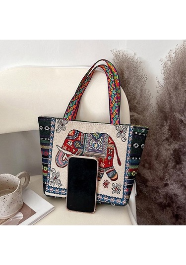 Ganzhoushop Vintage Tote Suntek Stil Kadın Günlük Kullanım F-kırmızı-fil Çanta Wu Çok Renkli