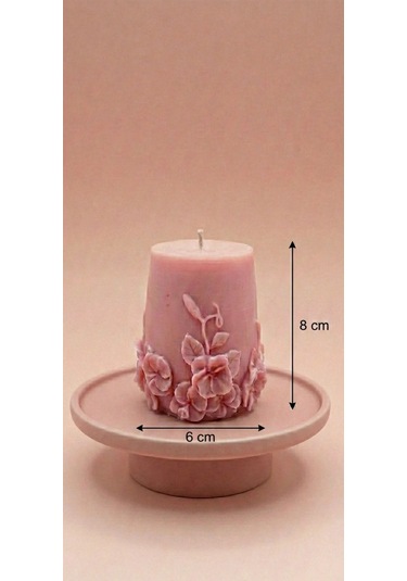 Pembe Dekoratif Kabartmalı Çiçekli Soya Mum Pembe