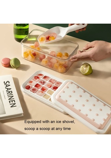 Çift Katmanlı Buz Küpü Makinesi Kalıp Kutusu Mutfak Pres Kapaklı Buz Tepsisi Bpa İçermez, Fda Sertifikası Yok - Pembe