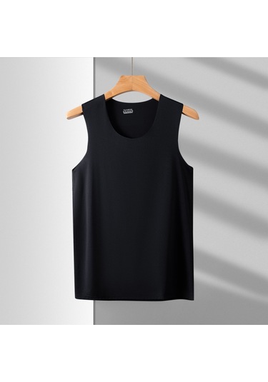 Yuvarlak Yaka Buz İpek Kumaş Spor Süper Elastik Slim Fit Erkek Kolsuz Atlet Tshirt Gri