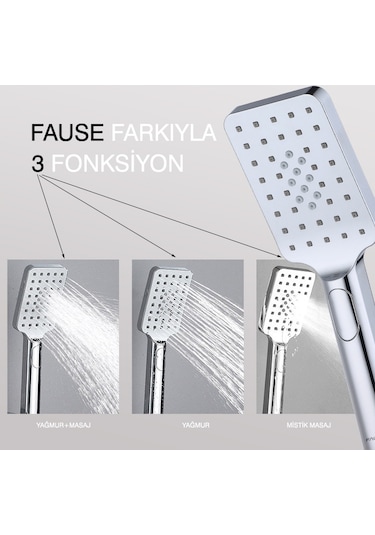 Fause Teleskopik Kolonlu Tepe Duş Seti 3 Fonksiyon Kds122-2 Krom