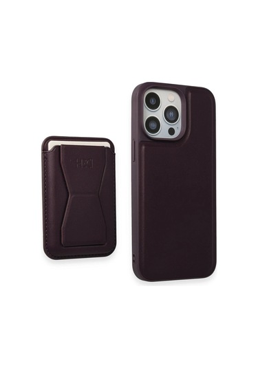 İphone 14 Pro Kılıf Hd Deri Luxury Magnet Kartvizitli Kapak - Derin Mor