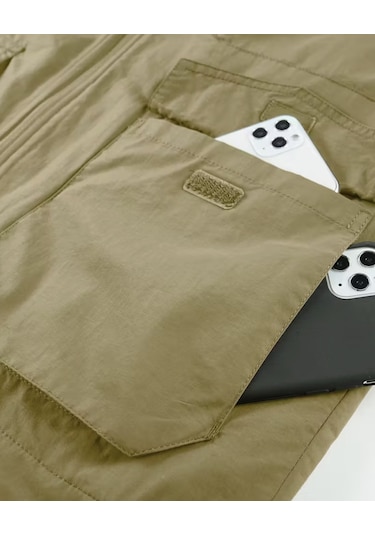 Snapbuy Kışlık Çift Taraflı, Çok Cepli, Bol Kesimli, Kalın Peluşlu Erkek Yeleği Bej