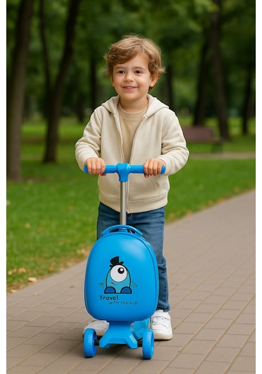 Heybee Luggages Heybee Sevimli Canavar Scooter Mavi Çocuk Valiz Diğer