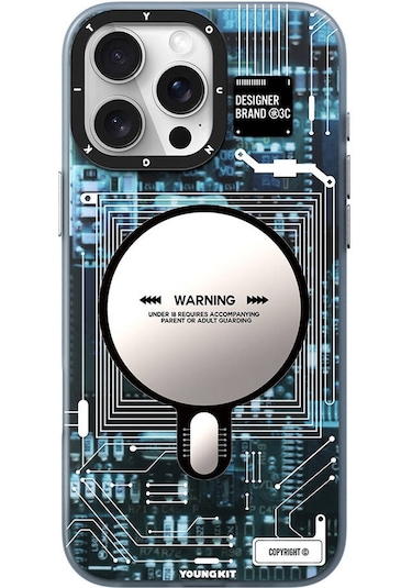 İphone 16 Pro Uyumlu Kılıf Magsafe Şarj Özellikli Youngkit Technology Serisi Kapak Mavi