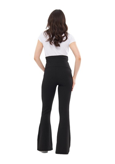 Luvmabelly Myra8230 Toparlayıcı Fitilli Mevsimlik İspanyol Paça Beli Ayarlanabilir Hamile Tayt-siyah