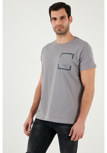 Buratti Bisiklet Yaka Pamuklu Slim Fit Erkek T Shirt 541Rework Açık Gri