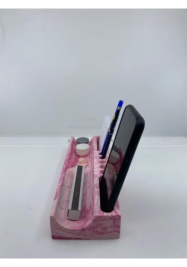 Mermer Desenli Beton Ev Ofis Masa Düzenleyici Kalemlik Organizer Pembe Pempe
