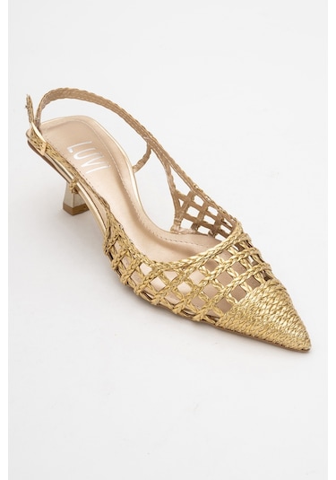 Luvishoes Luvi Shoes Heaven Altın Örme Arkası Açık Kadın Kısa Topuklu Ayakkabı Altın