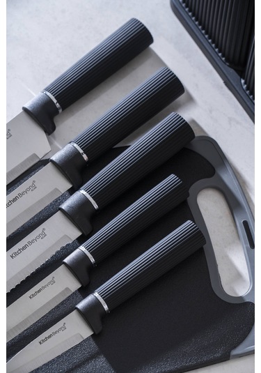 Cooper 12 Parça Standlı Kesme Tahtası Servis Ve Bıçak Seti Siyah