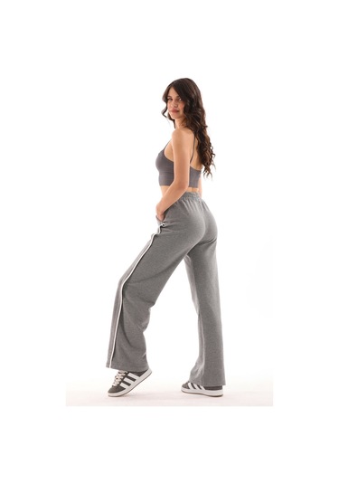 Kallima Gri Beyaz Tasarım Cepli Şeritli Üç İplik Eşofman Altı Gri