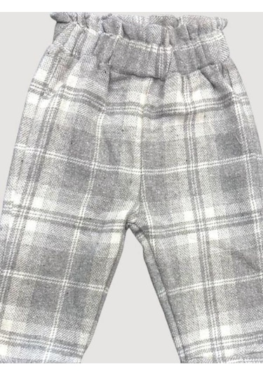 Çikoby Kız Çocuk Bel Lastikli Ekose Pantolon-13669 Gri