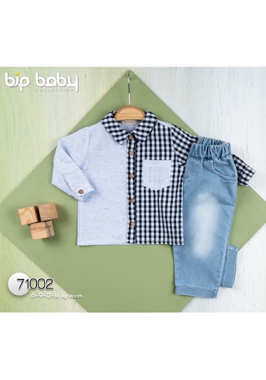 Bip Baby Erkek Bebek Gömlek Pantolon Takım Mavi