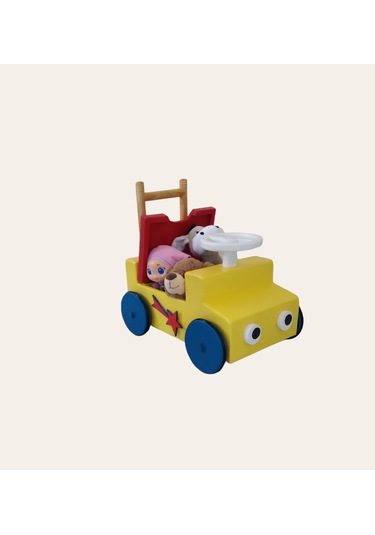 İzwoodcraft Sarı İlk Y Arabam ,bebek Yürüteç Ve Oyuncak Kutum