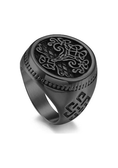 Novahub Siyah Hip Hop Retro Erkek Paslanmaz Çelik Yüzük, İskandinav Mitolojisi, Celtic Knot, Hayat Ağacı Parmak Yüzük, Siyah Gümüş Punk Takı, Erkek Moda, 11 Boyutu Siyah