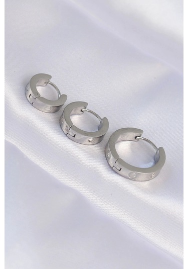 316l Çelik Gümüş Renk Zirkon Taşlı Model 3lü Halka Küpe - Tj-bkp9008 Çok Renkli