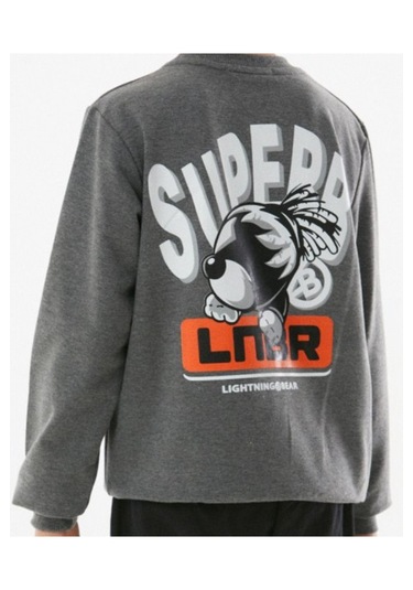 Erkek Çocuk Superb Önü Arkası Yazı Resim Desenli Antrasit Renk Sweatshirt Antrasit