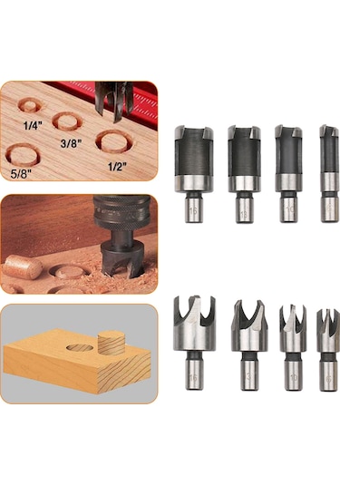 Suofeng 8 Parçalı Ahşap Tıpa Kesici Matkap Ucu Seti - Dayanıklı Karbon Çelik, 22-26mm Uzunlukta Tıpa Kesme İçin İdeal
