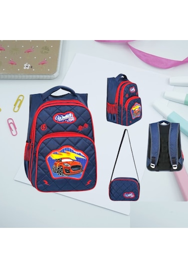 Waddell İlkokul Sırt Çantası ve Beslenme Çantası Araba Lacivert