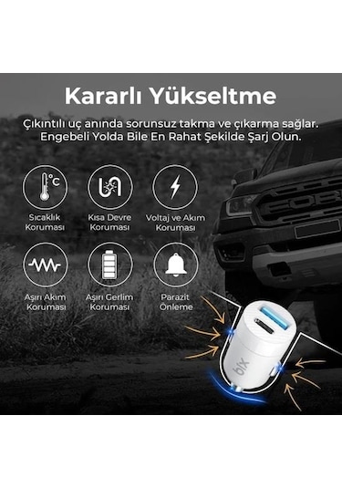 Bix 65w Type-c Pd 3.0 Ve Usb-a Çift Portlu Araç İçi Hızlı Şarj Cihazı Beyaz