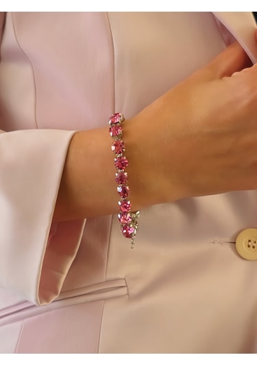 Kristal Cam Taş Alice Su Yolu Model Pembe Bileklik