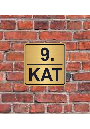 9. Kat Yazılı Metal Yönlendirme Levhası 15x15 Cm Altın