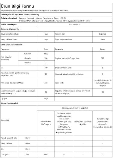 Samsung RB52DS33ESA 520 LT Kombi Tipi Buzdolabı