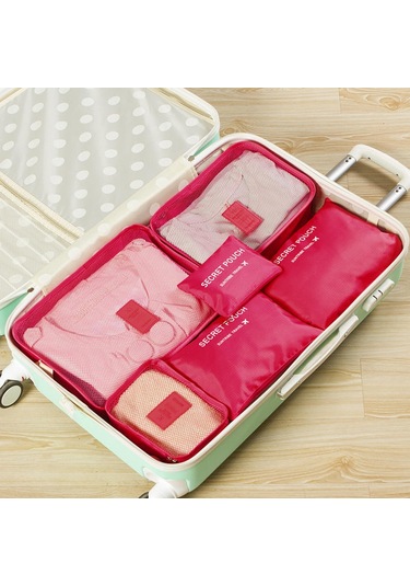 Gül Kırmızısı 6 Adet Set Seyahat Bavul Organizatör Çanta Bagaj Ambalaj Küpleri Seyahat Organizatör Depolama Ayakkabı Elbise Bagaj Organizatör Çanta Gül Kırmızısı