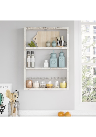 Robinhome Robin Home Marla 3'Lü Duvar Rafı Mutfak Banyo Rafı Mermer Ma1-Ef