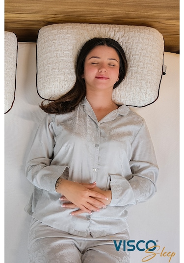 Visco Yastık Risus Ergonomik Yastık Doğal Keten Kılıf 60x40x15cm