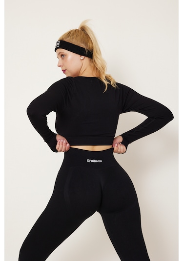 Siyah Kalçası Büzgülü Push Up Kalça Şekillendirici Tayt Seamless F