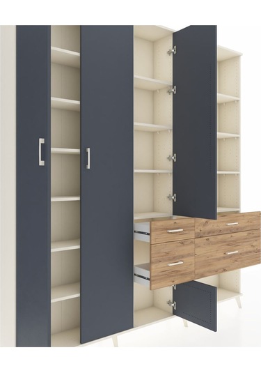 Arges Dolap 14 Raflı 4 Çekmeceli 4 Kapaklı 220x30x243 Aytaşı-antrasit/çam Antrasıt/atlas Çam