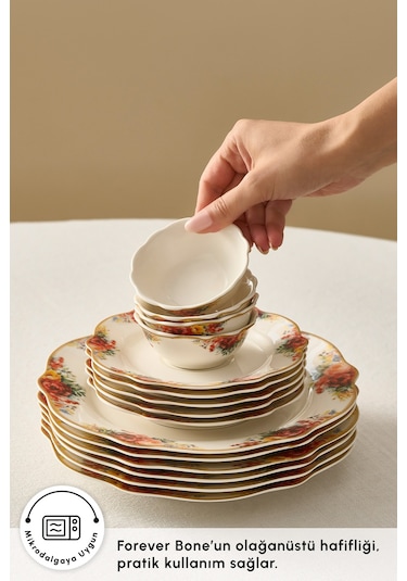 Karaca Forever Bone Amarose 26 Parça 6 Kişilik Kahvaltı Takımı Beyaz