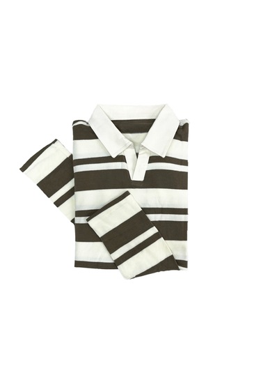 Fazra Erkek Polo Yaka Çizgili Triko Kazak 2025 Kahverengi