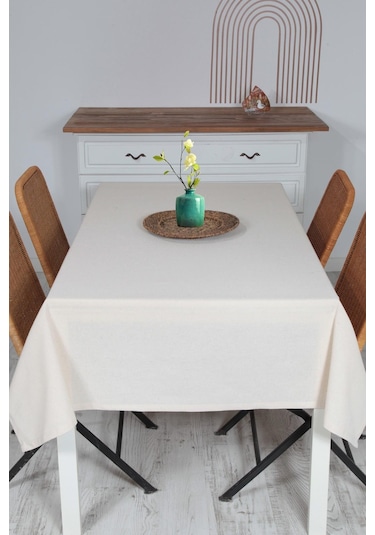 Naturel Masa Örtüsü Düz Pamuk Keten Otantik Krem