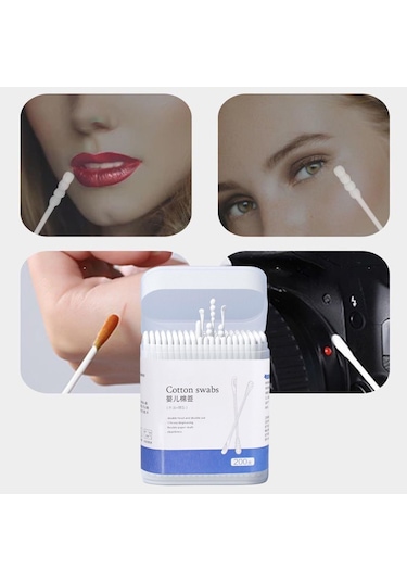 200 Adet Kutu Bebek Pamuk 100 Adet Ince Tomurcuklar Temizleme Tek Kullanımlık Çift Uçlu Pamuk Tomurcukları 200pcs-spiral Head