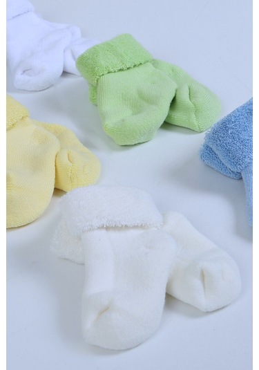 %100 Pamuklu 6'lı Yenidoğan Havlu Kışlık Bebek Çorap Mavi