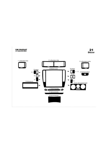 Volkswagen Passat Konsol-torpido Kaplama 2004-2005 21 Parça-piano Black Piano Black