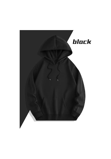 Nevermind Sevgili Çift Kombini Güneş ve El Desenli Hoodie Kapüşonlu Sweatshirt 2li Set Takım 3 İplik Pamuk Siyah