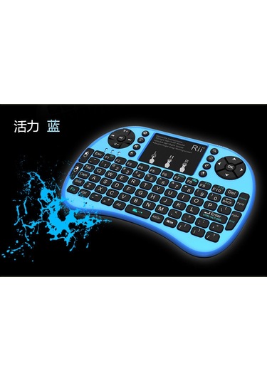 Moveevo Mavi Mini Kablosuz Klavye Mouse Seti 2.4g, Işıklı Tuşlar, Hava Fare Fonksiyonu, Taşınabilir, Uçak Fare Optik