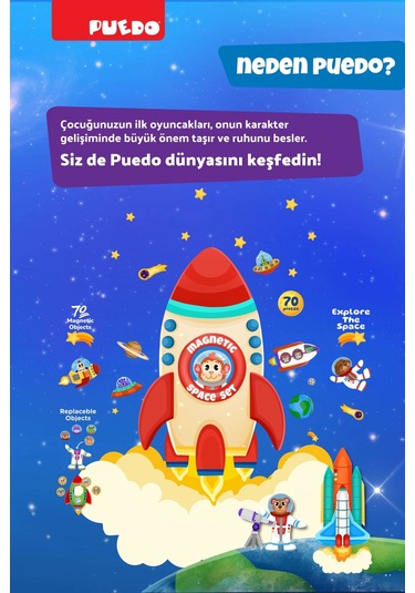 Puedo Manyetik Oyun Seti - Uzay 70 Parça