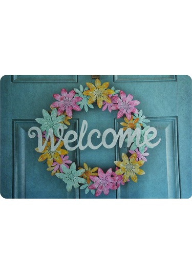 Çiçekli Welcome Baskılı Kaliteli Kauçuk Kapı Önü Paspası