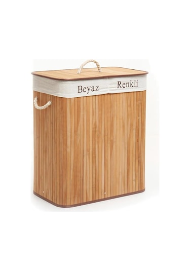 Soley Foldi Bamboo Çift Hazneli Örme Çamaşır Sepeti Beyaz