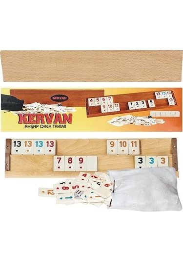 Kervan Büyük Boy Vernikli Cilalı Ahşap Okey Takımı Seti